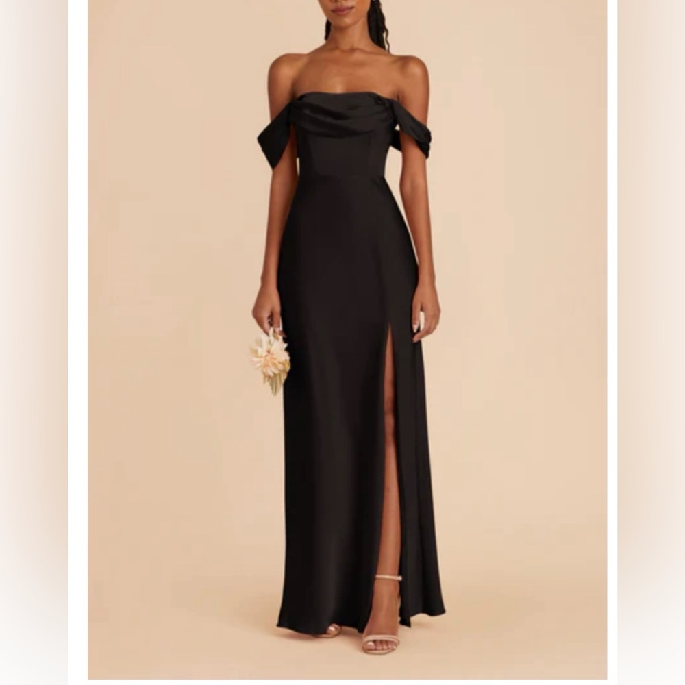 Birdie Grey Bridesmaid Dress - Black Matte Satin